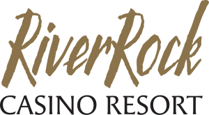 River Rock Casino Resort logo with "River Rock" in large gold script above "CASINO RESORT" in black capital letters on a light background.