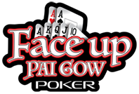 Logo with playing cards showing Aces, King, Queen, Jack, and Ten behind the words "Face Up Pai Gow Poker" in bold red and white letters—a perfect fit for poker enthusiasts at Great Canadian Casino Vancouver.